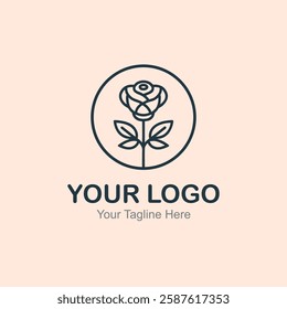 Modern Logo. Simple outline of a rose in a circle