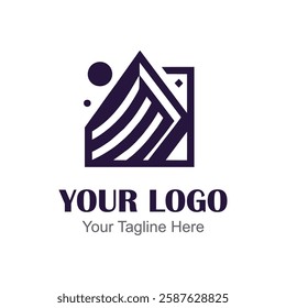 Modern Logo. Of a stylized mountain with a circle and square.