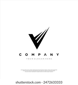 A modern logo with a stylized V and motion lines reflecting speed and progress in a minimalist black and white design