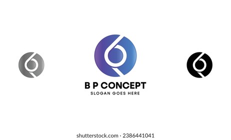 Las plantillas modernas de logotipo B y P se combinan en el círculo azul. Vector de diseño de marca corporativa.
