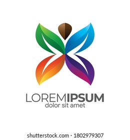 Modern Logo template, combining the letter X with a butterfly made in full color, X butterfly