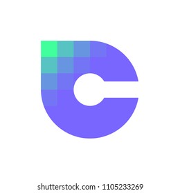 Modern logo template or icon of lowercase letter C with pixelated corner for cryptocurrency industry