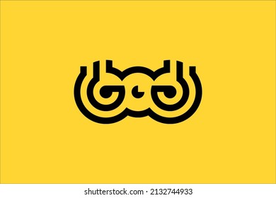a modern logo that symbolizes an owl on a yellow background.