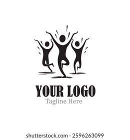 modern logo. With three stylized people in yoga poses.