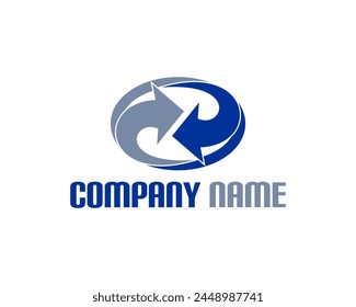 Logotipo moderno con dos flechas que representan la circulación continua. Adecuado para empresas de tecnología digital y comunicaciones.