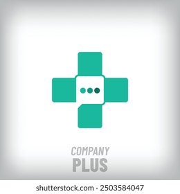 Logotipo moderno con signo más único dentro de la burbuja de discurso. Icono de salud y farmacia. Vector