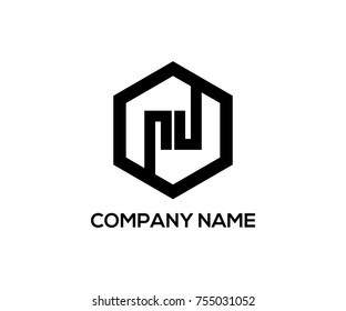 modern logo vector with outer hexagon line bold black color