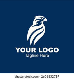 modern logo. White eagle logo on a blue background.
