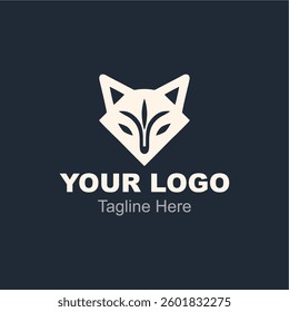 modern logo. White stylized fox head logo on a dark blue background.