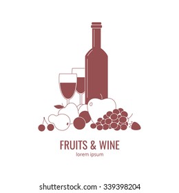 Modern logo with wine, fruits and glasses for bar or restaurant.
