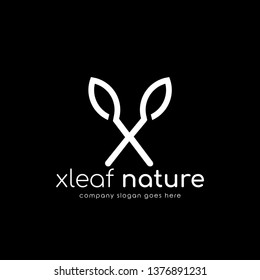 Modern logo X combine with leaf. Initial Letter X Eco nature design template isolated on black background.