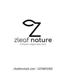 Modern logo Z combine with leaf. Initial Letter Z Eco nature design template isolated on white background.