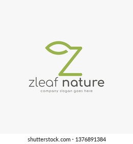 Modern logo Z combine with leaf. Initial Letter Z Eco nature design template isolated on white background.
