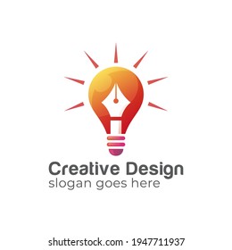 modern logos of Creative bulb ink or pen symbol, creative designer, light bulb and creative idea logo