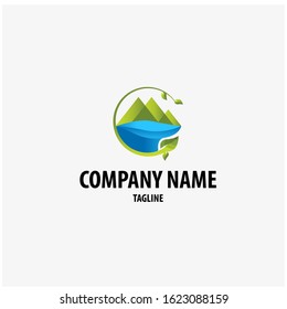 Modern logos with elements of mountains and water.