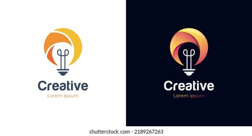 logos modernos de la idea creativa de la tecnología de la bombilla. diseño del logotipo de brillo eléctrico de la lámpara vectorial