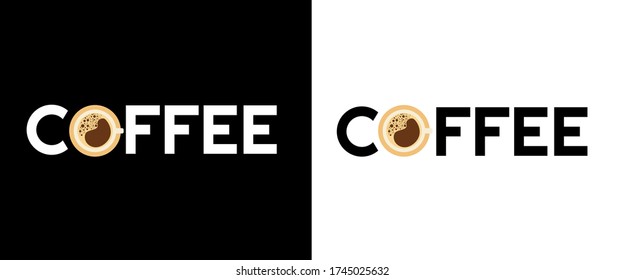 Modern logotype coffee logo for menu, restaurant etc. Cup of coffee flat illustration with top view and colors. Eps 10 vector