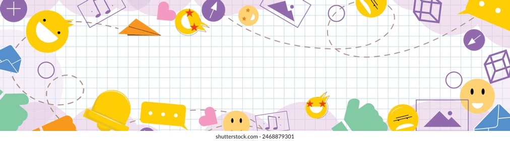 Modern long horizontal banner for social media design concept. Grid background