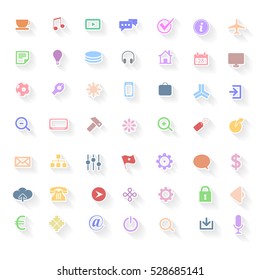Modern Long Shadow Icon Set Design. Web Infographics or Brochure Elements Illustration