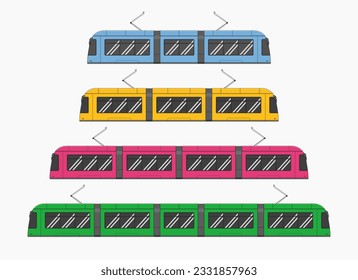moderno trenecito de largo recorrido de trenecito de trenecito conjunto de lado visión vectorial ilustración plana