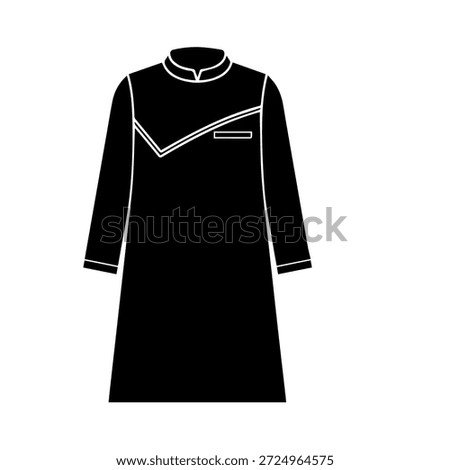 Modern Long Tunic or Kurta Silhouette Vector, Traditional Men's Garment with Asymmetrical Neckline