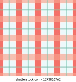 A modern look at the classic plaid pattern. Coral, peach and mint on a light background, this seamless vector design is great for textiles, fashion, home decor, wallpaper, bedding and scrapbooking.