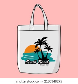 The Modern Look of White Fabric Canvas Totebag or Goodie Bag Isolated on White Colour Background