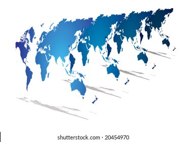 Modern look at a world map in blue with 3d perspective