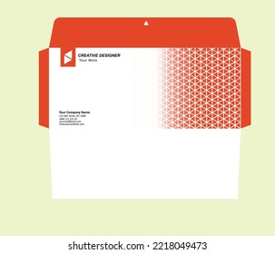 Modern looking geometric pattern red envelope design template. Print ready regular size envelope vector template.