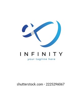 Modern looking graphic infinity logo with a blue shadow in a shape of an endless, eternity symbol.
