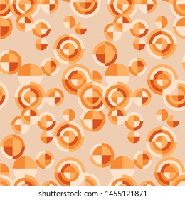 Modern loose chaotic geometry seamless pattern. Orange and yellow retro vibes geometric repeatable motif for background, wrap, fabric, textile, wrap, surface, web and print design. 