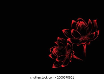 modern Lotus flower background .Vector design template of lotus flower on dark background.
lotus wall art design with dark red and black color,  Modern art mural wallpaper. Vector illustration.