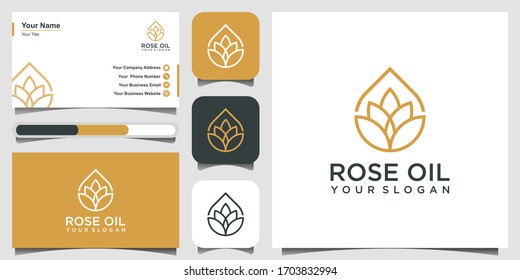 modern lotus sign line art combined with essential oil drops looks minimalist and clean. logo design and business card