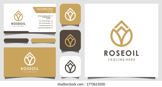 Modern Lotus Sign Line Art Combined With Essential Oil Drops Looks Minimalist And Clean. Logo Design And Business Card