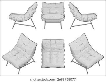 Silla de salón moderna con múltiples vistas