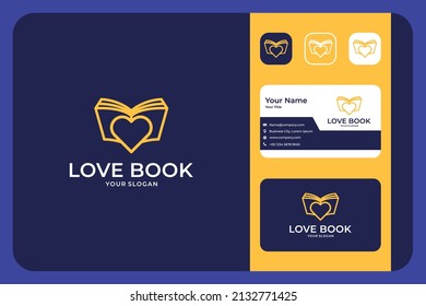 modern love with book line art logo design and business card