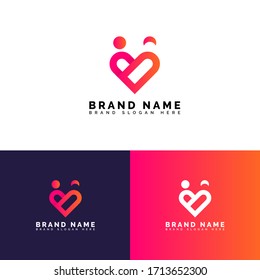 Modern love heart shape couple dating app or company or business vector icon symbol logo template. Heart shape icon vector logo. Valentines logo.
