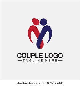 Modern love heart shape couple dating  vector icon symbol logo template