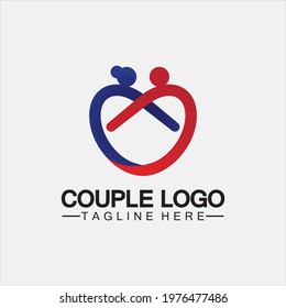 Modern love heart shape couple dating  vector icon symbol logo template