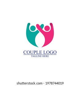 Modelo moderno de forma de corazón de amor pareja de citas símbolo de vectores plantilla de logotipo
