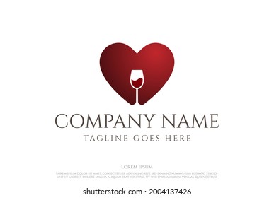 Modern Love Heart Whisky Whiskey Wine Glass Logo Design Vector