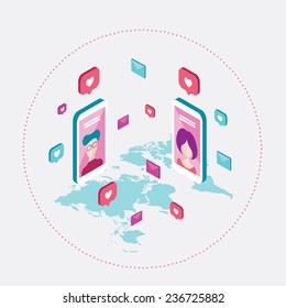 Modern love letter People messaging on St Valentines day Modern isometric flat style