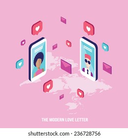 Modern love letter People messaging on St Valentines day Modern isometric flat style