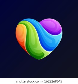 Modern love logo template on blue background, vector illustration