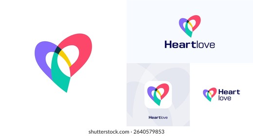 Modern love with overlapping shapes colorful, Logo icon design illustration element template, Creative ideas symbol heart sign dynamic vibrant with flat color for brand identity and business company