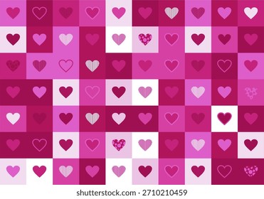 Fondo moderno del patrón del amor - diseño sin fisuras del corazón romántico con iconos modernos del corazón en tonos rosados para San Valentín 2026. Ilustración vectorial