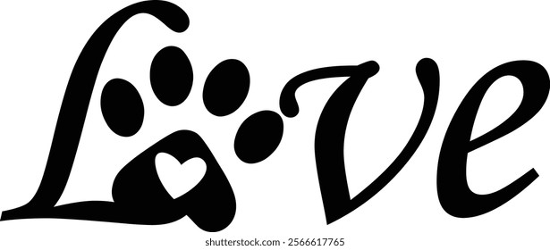 Modern Love Text with Heart and Paw Icon for Dog Lovers and Positive Animal Care Themes