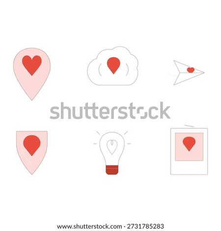 Modern love vector icons set. Flat illustration of location pin, cloud sync, and shield heart symbols.