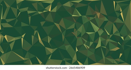Moderno design de fundo baixo poli com um mosaico de triângulos verdes e em tons de terra, uma textura vetorial geométrica abstrata.