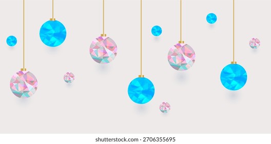 Moderne Low Poly Kristallbaumsteine für Weihnachtsdekoration, Rosa und Blau